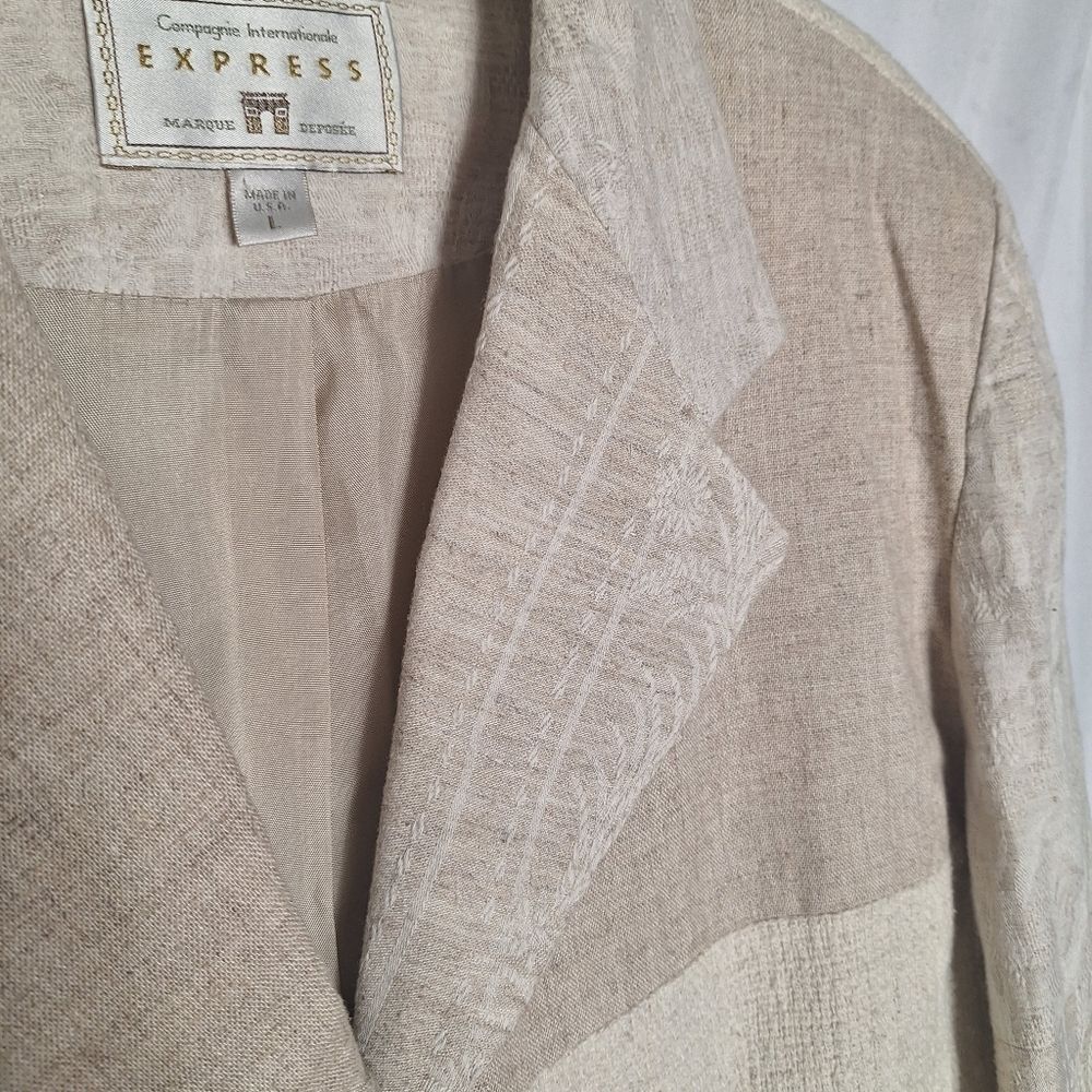 Vintage Express Linen Blazer Patchwork Large Beig… - image 4